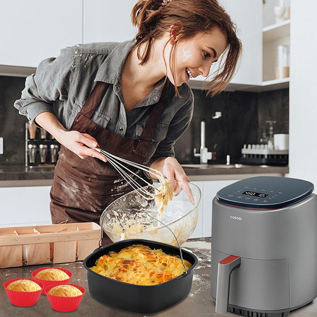 Stampo per Torta Quadrato per Friggitrice ad Aria con Manici Resistente alle Temperature per Cottura e Dolci
