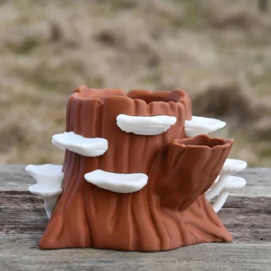 Tree Stump Palette Paint Brush Holder 3D Printed Stump Painting Brush Organizer with 12 Paint Wells Home Office Desktop Decoration