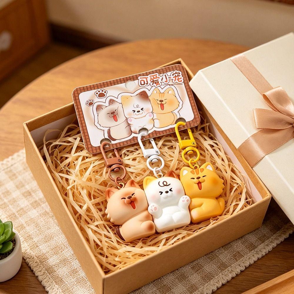 Set van 3 Stuks Hars Magnetische Drukknop Sleutelhanger Cartoon Sleutelhanger Sets Draagbare Dierlijke Sleutelhanger Cadeaus