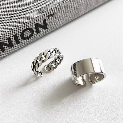 Anillo de anillo abierto de cadena retorcida de artesanía de plata quemada retro coreano joya de anillo marea