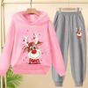 Autumn-Winter Christmas Children's Two-Piece Hooded Sweatshirt + Pants Sports Set - Fashionable Cartoon Print Clothing