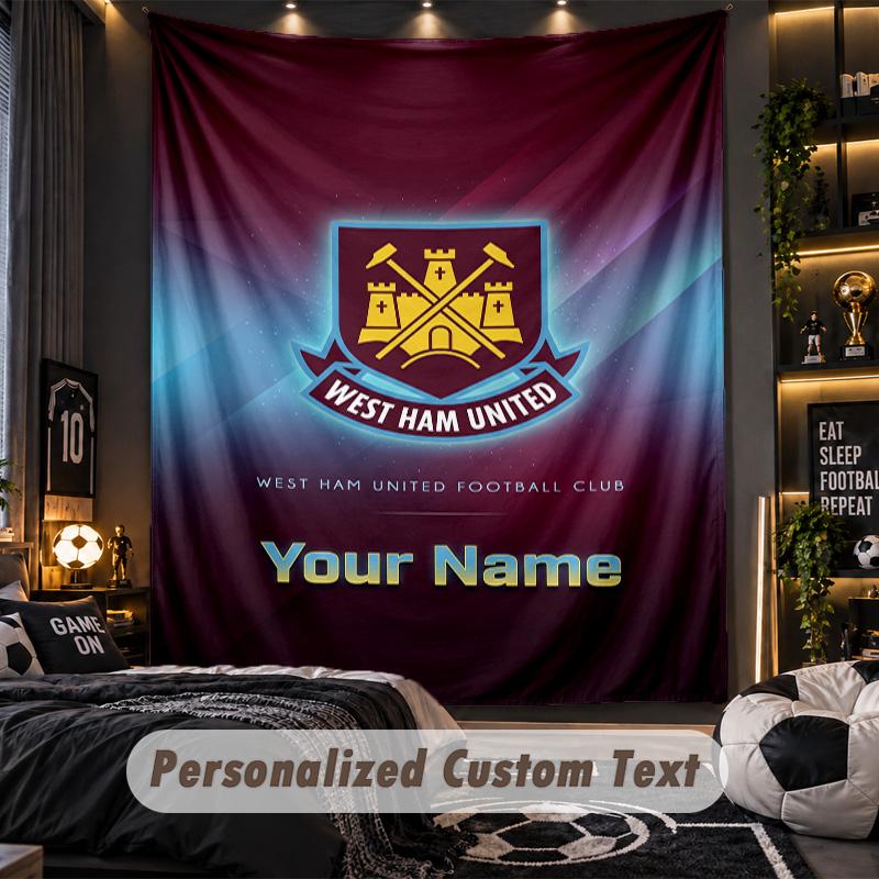 TapestryWest Ham United FC Custom Name Text Personalized Wall Hanging Tapestry Home Wall Decor