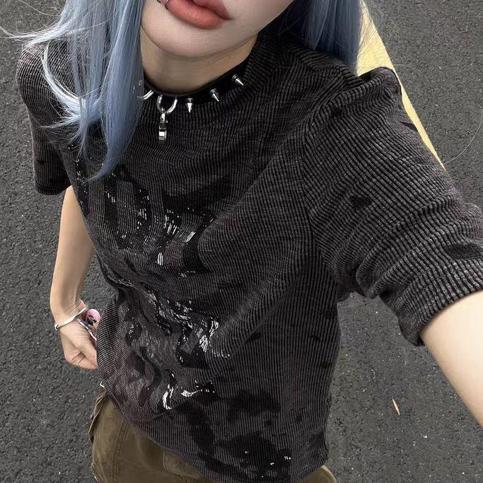 Dámské letterové tiskové Y2k estetické košile Streetwear Casual Vintage topy Letní Harajuku volná hip-hopová trička