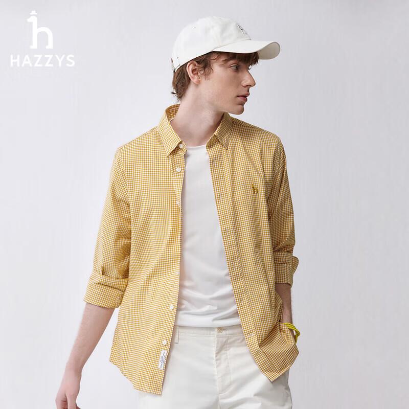 HAZZYS Men s Contrast Plaid Casual Long-Sleeve Shirt 48