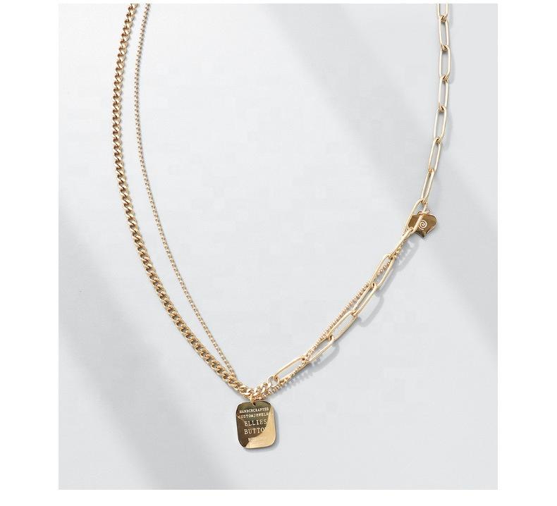Stainless Steel 18k Gold Pvd Plated Hip Hop Double Chain Splicing Love Square Brand Alphabet Necklace for Women Sweater Chain
