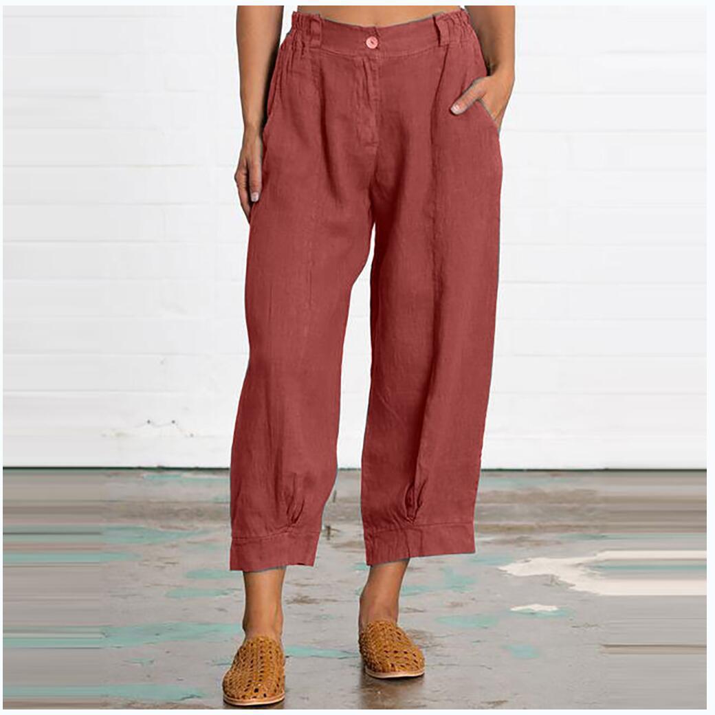 Plus Size Women s Cotton Linen Casual Long Pants 3XL кирпич красный