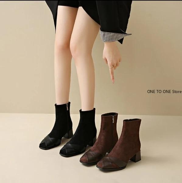 Fashion Fashion New Women Split Toe Chelsea Boots Fashion Slim Slip On Boots Women Chunky Heel Platform Ankle Boots Mujer Booties Botas