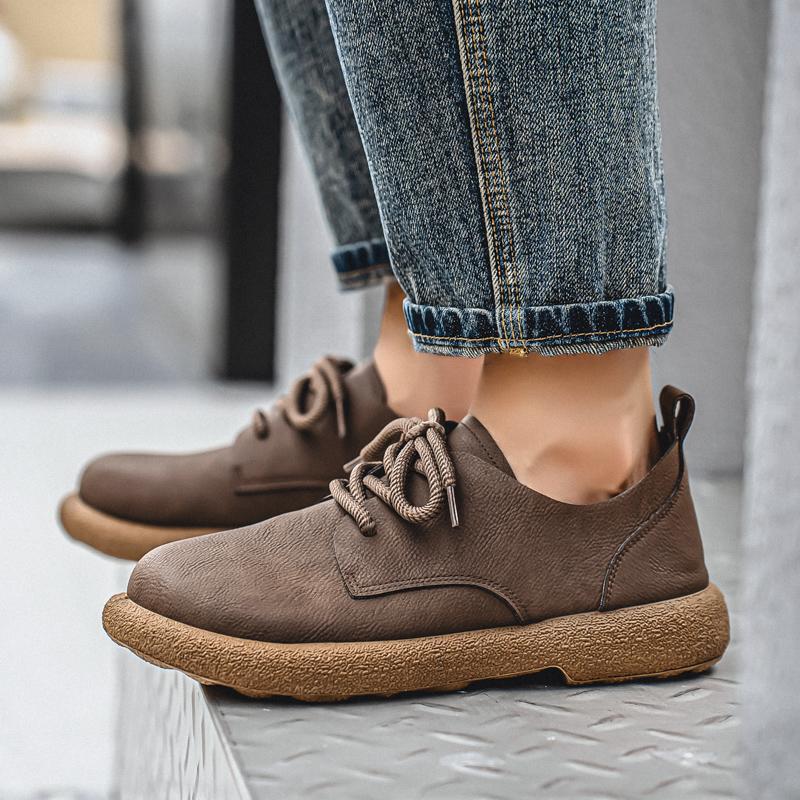 Men’s Retro Short Boots Shoes Fashion Casual Driving Shoes Black Brown Wide Head Shoes Plus Size