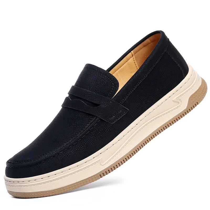 

Мужские повседневные лоферы на толстой подошве, удобная обувь для ленивых на мягкой подошве, классическая осенне-зимняя однотонная нескользящая обувь для вождения 44 чёрный