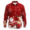 Christmas Men's Dress Shirt with Red Snowflake and Cedar Pattern, Black Lapel Bow Tie, Festive Party Style Men's Shirt