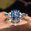 Self-developed New Gold-plated Inlaid Blue Zircon Pair Ring European and American Fashion Wedding Ring Colored Diamond Jewelry