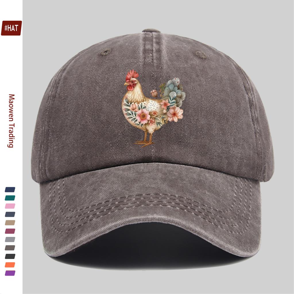 pc Vintage Bohemian Style Multicolor Rooster And Floral Pattern Printed Baseball Cap with Casual Country Style Printed Design S