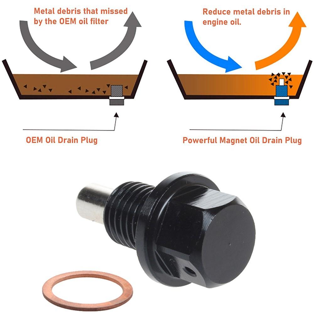 M12x1.5 M12x1.25 M12x1.75 Magnetic Oil Drain Plug Gearbox Oil Sump Drain Plug Nut Aluminum with Crush Washer Gaskets
