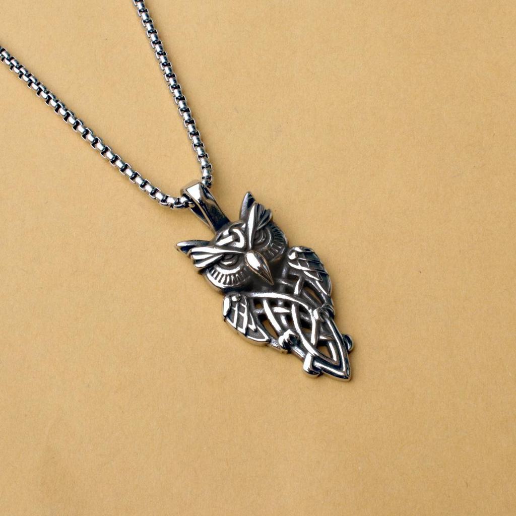 Iron Man Retro Viking Owl Stainless Steel Necklace Pendant for Men and Women