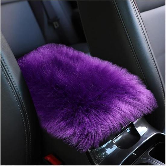 Furry Car Center Console Cover, 11.8"×7.9" Sheepskin Wool Armrest Box Cushion Pad, Comfort Soft Auto Center Console Protector, Interior Decor