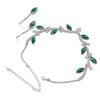 Damen Halskette Ohrring Set Strass Blätter Braut Hochzeit Schmuckset für Geburtstagsfeier Grün und Weiß K