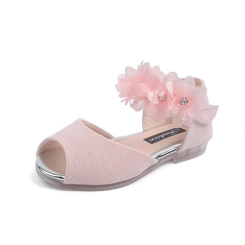 Girls' Summer Rhinestone Flower Sandals - Soft Sole Princess Dance Shoes