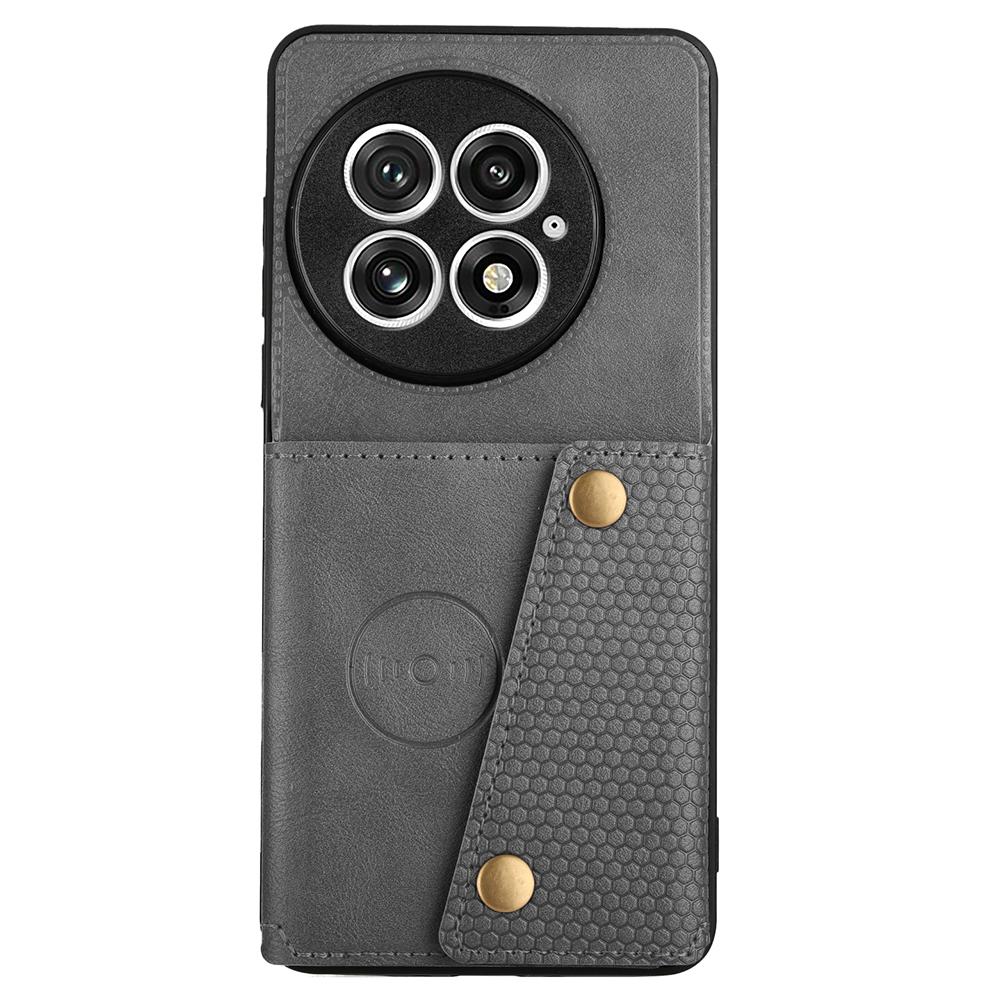 

Для OnePlus 13 Чехол со слотами для карт, подставкой, кожа+ТПУ чехол для телефона Grey