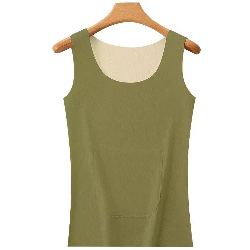 

Женский терможилет с двумя карманами, плюшевой нижней рубашкой и нижним бельем из матового бархата M(80-100 catties) зелёный