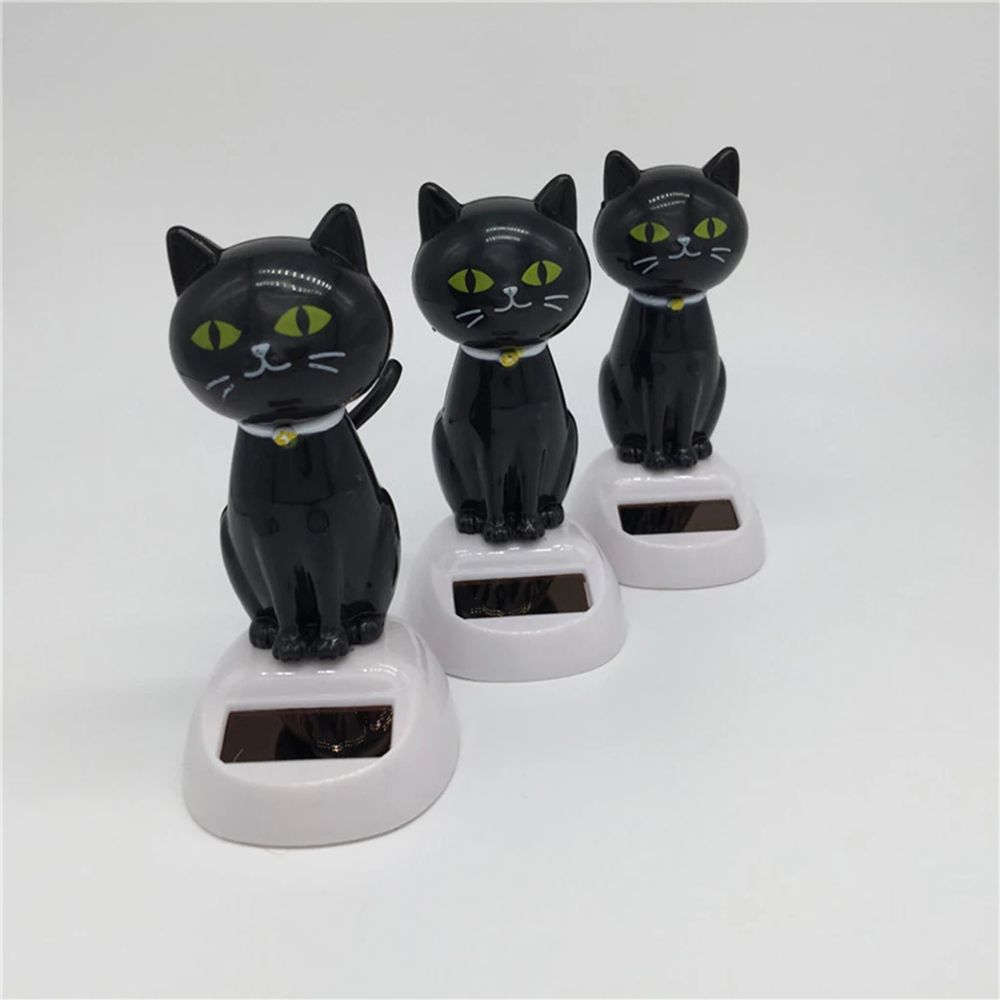 Friendly Solar Powered Black Dancing Cat Figure Solar Toy Doll Shaking Head Cat Bobble Head Doll