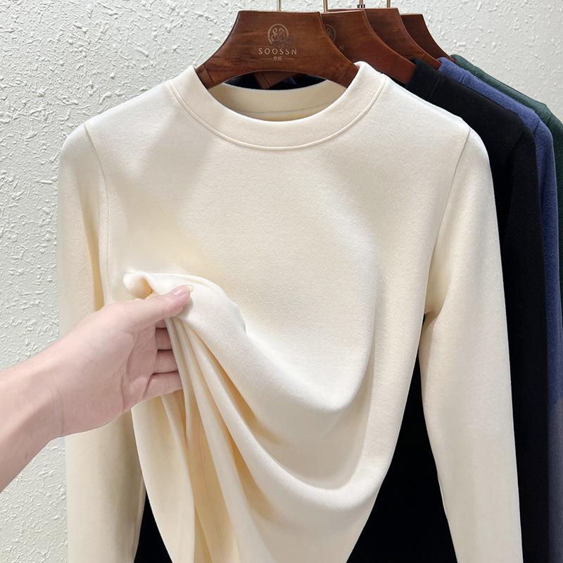 Crew neck German velvet bottoming shirt women's spring and summer new double-sided integrated velvet thickened slim-fitting long-sleeved inner top