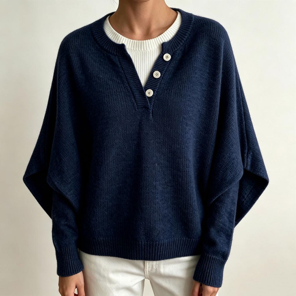 Women's Knit Cape Sweater with Spliced Collar Drop Shoulder Loose Fit Pullover for Casual Wear