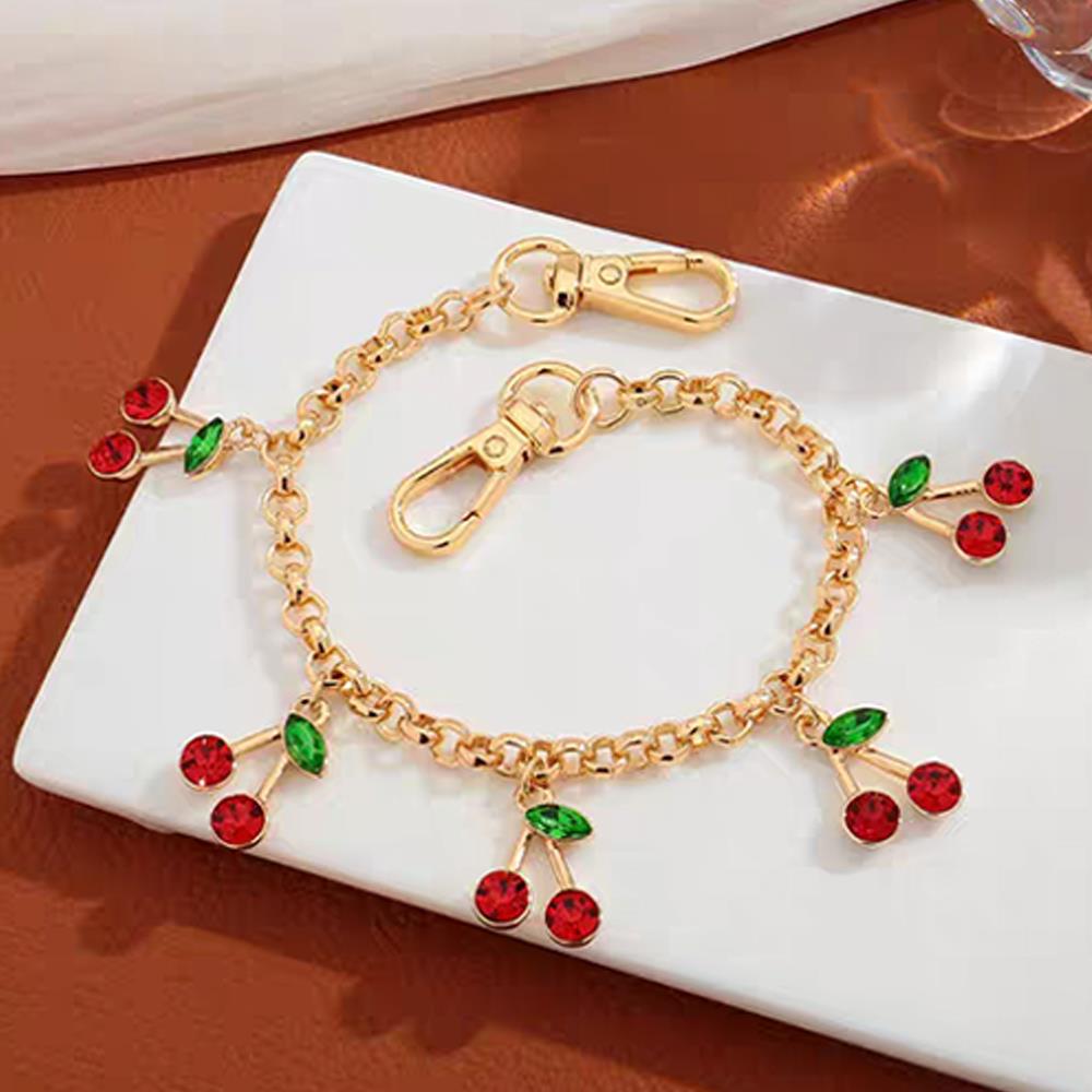 HOT Cherry Strawberry Pendant Girl's Bag Charms Sweet Layered Metal Chain Accessories For HandbagsTote Hanging Ornaments 2025