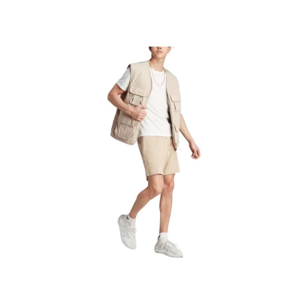 Adidas Originals Logo All-Over Print Knit Elastic Waist Straight-Leg Casual Shorts Men Bottoms Beige IJ7460