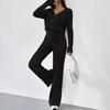 Europe, America, autumn and winter high-end women's sweater fashion wide-leg pants V-neck short knitted cardigan two-piece set
