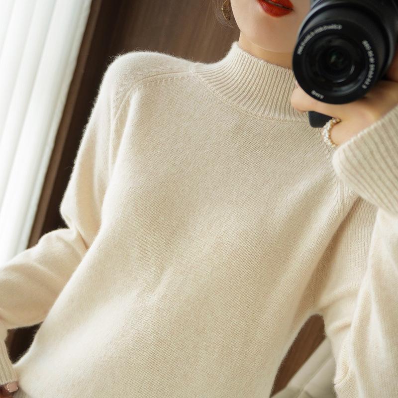 YYFS Women's Fashion Casual Fall Winter Solid Color Print Long Sleeve Half Turtleneck Loose Tops Women's Clothing Woolen Knitwear Sweaters