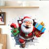 Christmas Window Stickers Santa Claus Broken Wall Decals Removable 3D Visual Design Art Sticker For Home Kitchen Bathroom
