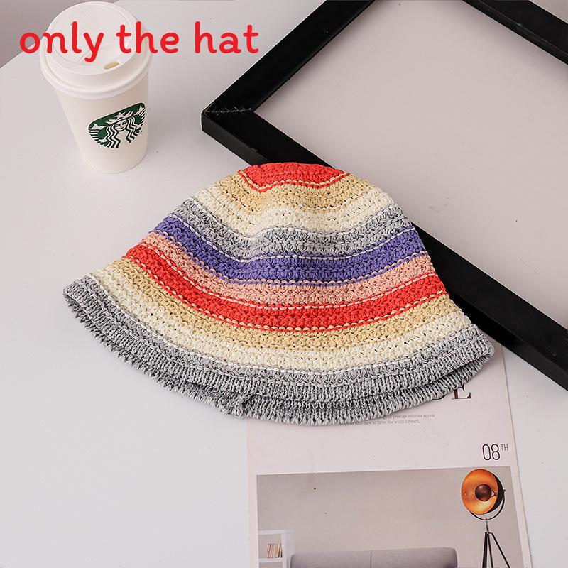

Rainbow Knit Fisherman Hat With Sun Protection Breathable Summer Outdoor Cap For Women Purple Orange