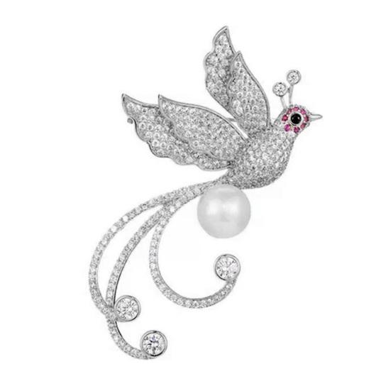 Einfache Luxus Frauen Phoenix Form Brosche Glänzende Strass Intarsien Faux Perle Anzug Abzeichen Galvanik Pin Outfit Zubehör