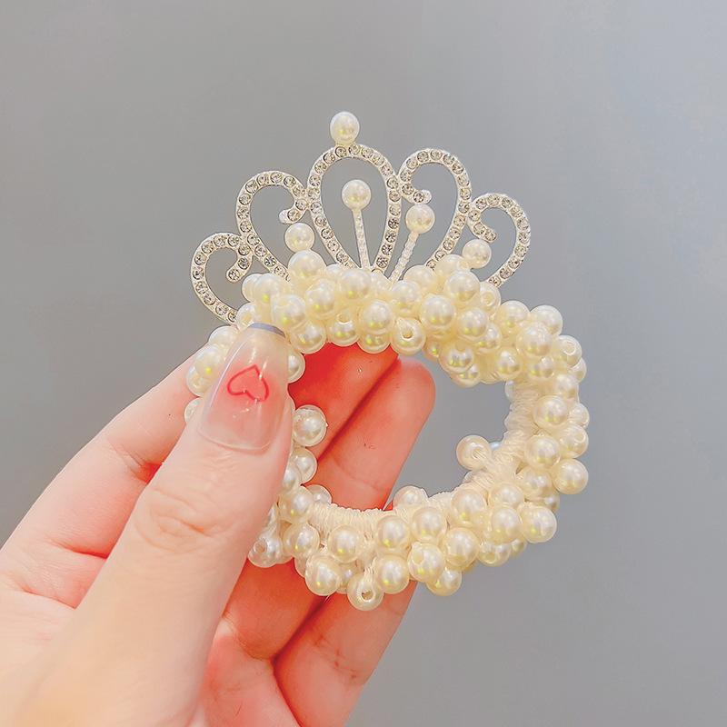 Kids Cute Elastic Hair Bands Princess Pearl Crown  Children Hair Ties Girls Hair Accessories Baby Headwear