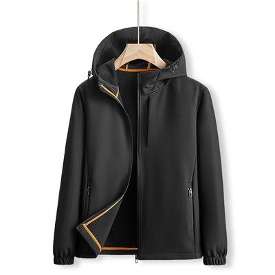 Macacão de Ataque Outdoor Masculino Soft Shell Outono e Inverno Plus Size, Jaqueta Cardigan Esportiva e de Lazer, Jaqueta com Capuz à Prova de Vento e Impermeável