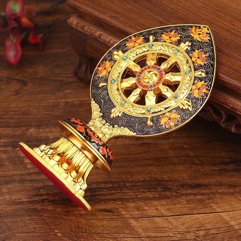 Golden Buddhist Furnishing Golden Wheel Tantric Alloy Handicraft Auspicious Tibetan Tribute Buddhism Home Gift Indoor Decorative