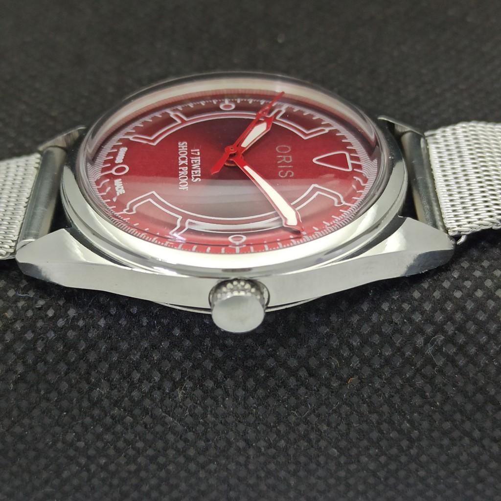 VINTAGE ORIS AUFZUG SCHWEIZER HERREN ÜBERHOLT ROTES Armbanduhr 558b-a296772-1
