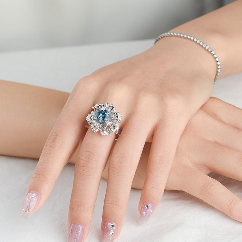 Xiaohongshu Dazzling Iris Zircon Flower Ring: Adjustable Women's Jewelry