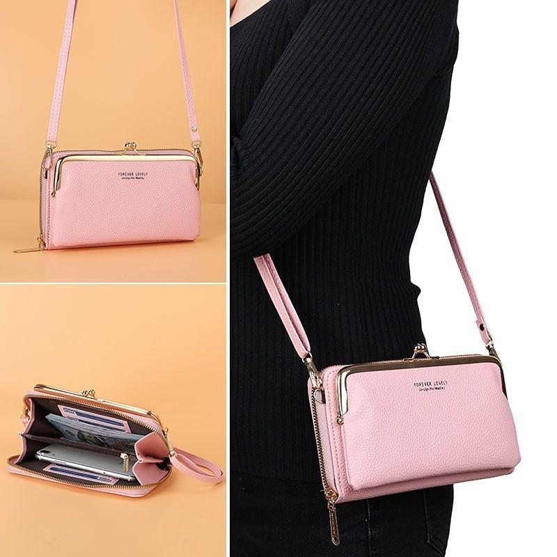 Mobile Phone Bag Female Litchi Grain Messenger Bag Student Versatile Dual-purpose Purse Fashion Makeup Bag Mini Bag