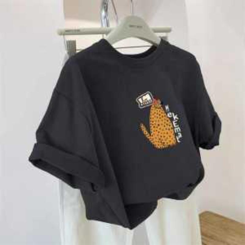 Reine Baumwolle Retro Locker Oberteil Pendler Kätzchen Kurzarm T-Shirt für Damen