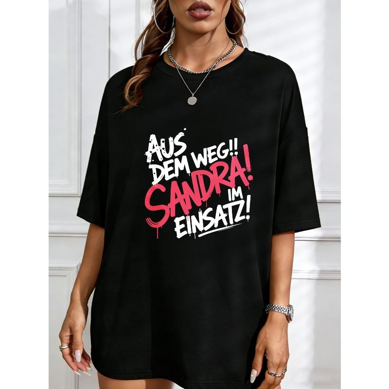 White T Shirt With Sandra Text And Graffiti Style Print For Casual Wear S