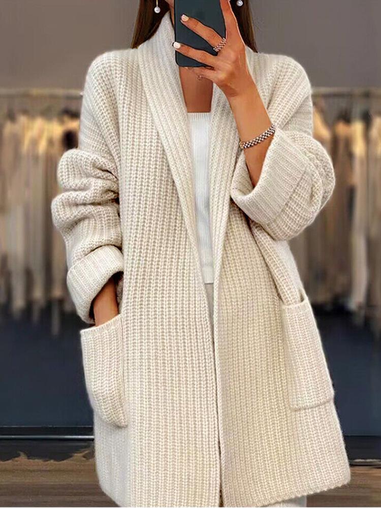 Women's Solid Color V-neck Knit Cardigan with Pockets – 2025 Autumn/Winter