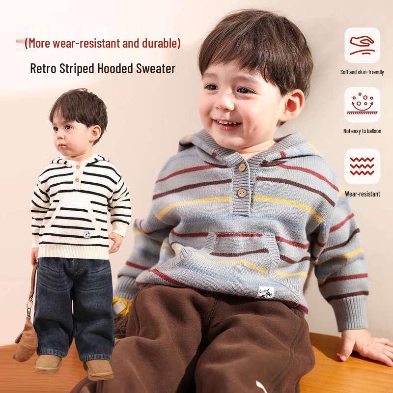 LUSON Little O Dad Baby Boys Retro Hooded Striped Pullover Sweater 80