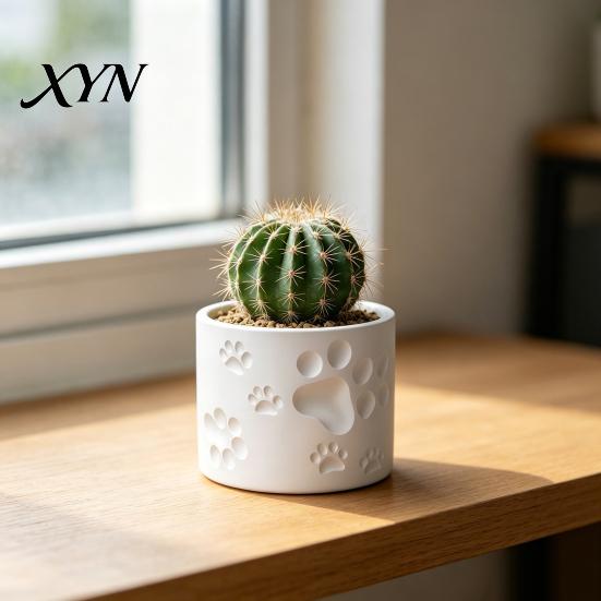 Thick Wall Flowerpot 3D Printed Cat Paw Print Flower Pot, Cute Small Plant Pot for Integrated Molding Desk, Animal Theme Planter Home Office,