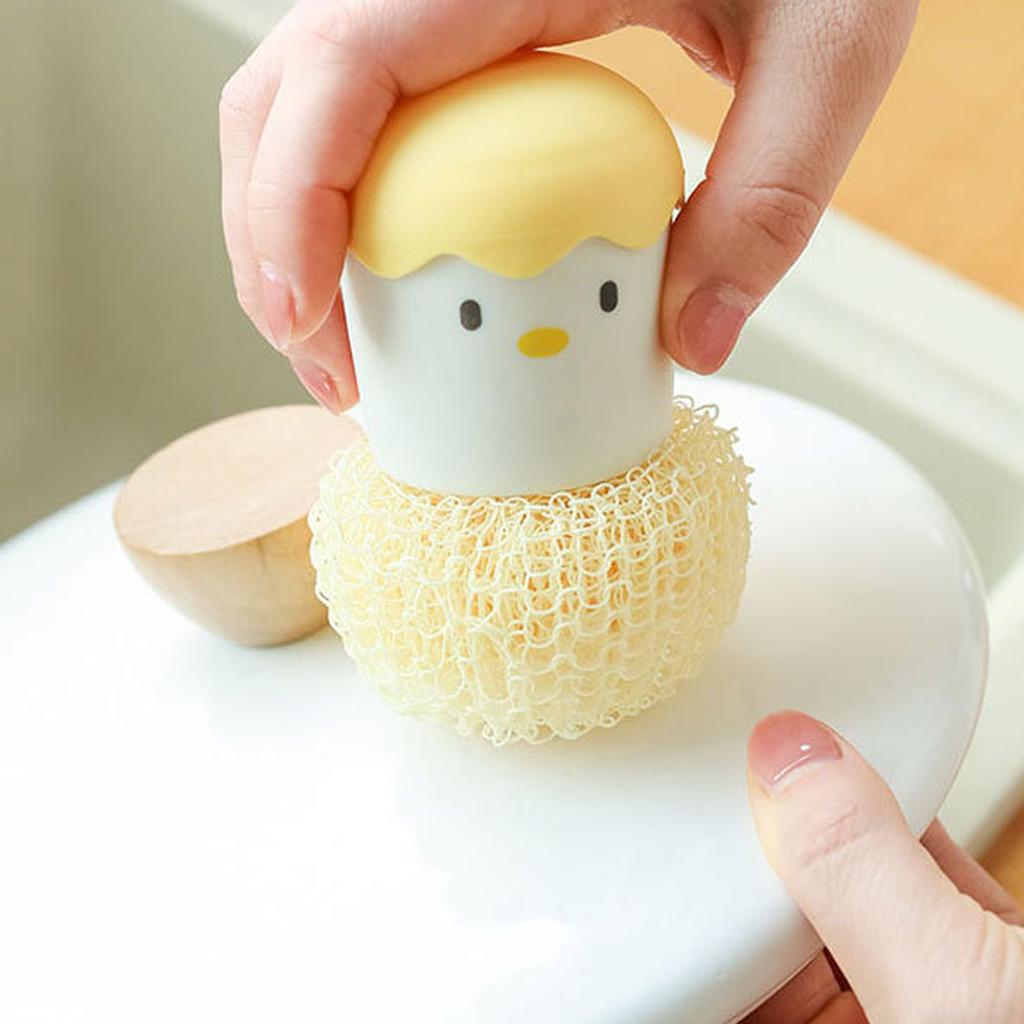 Eierschalen Hühner Reinigungsbürste Cartoon Küchenreinigungsschwämme Faserkugelkopf mit abnehmbarem Griff für Schüsseln