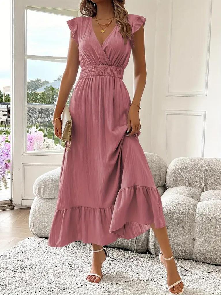 2025 Frühling Europäisches & Amerikanisches Damen Elegantes Ärmelloses Plissiertes Langes Kleid