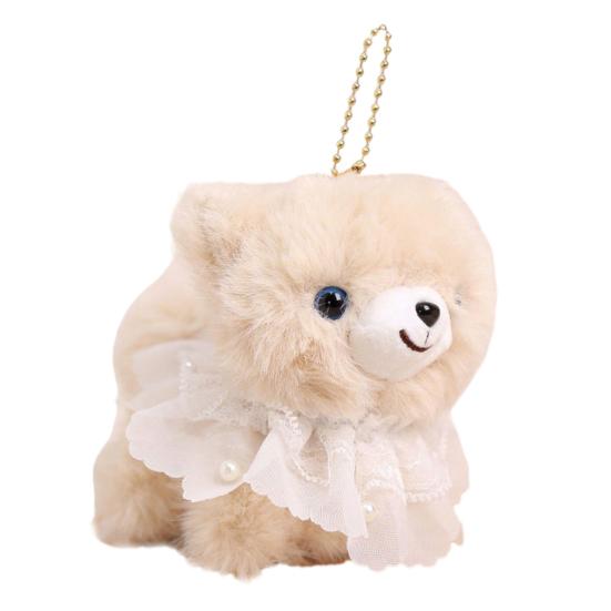 Doll Pendant Plush Lace Collar Bear Keychain with Metal Bead Chain Portable Bag Hanging Charm Soft Skin-Friendly Plush Doll Accessory