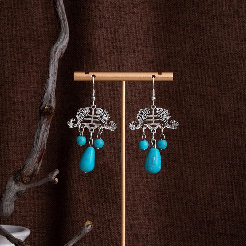 Tibetan Ethnic Bohemian Tassel Turquoise Earrings