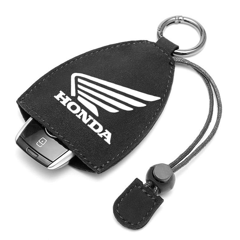 Suede Leather Car Emblem Key Case Keychain Storage Bag For Honda CB400 CB650FCBF CBR25ORR CRF SH3O0 NC75O Motorcycle Accessories
