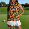 Women's Sleeveless Golf Shirt with Zipper and Collar, Halloween Print Casual Sport Tank Top